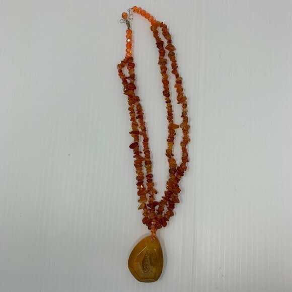 Amber Druzy Beaded Necklace Natural Statement Jewelry - Picture 4 of 12